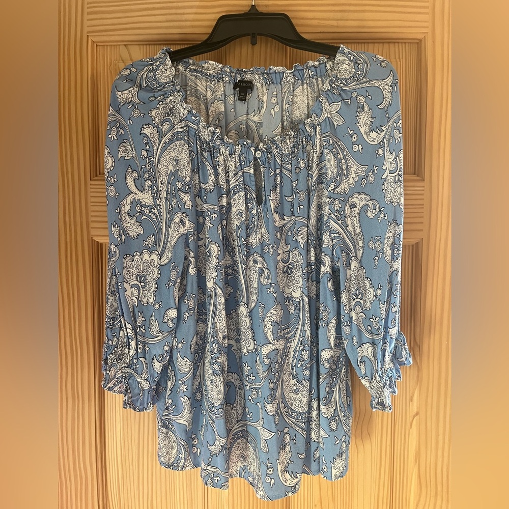 Talbots Blue and White Paisley Blouse Size XL‎